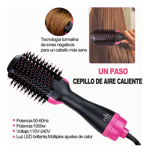Cepillo Secador Cabello Alaciador Rizado Aire Caliente