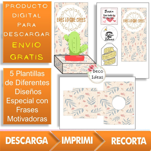 Imagen 4 de 4 de Imprimible Caja Porta Maceta 006 Frase Positiva + Tarjetatag