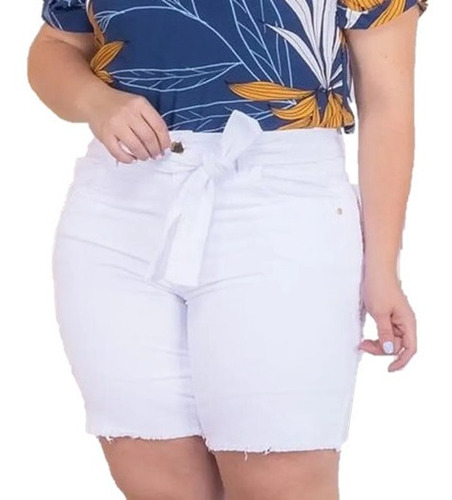 Imagem 1 de 4 de Bermuda Jeans Color Lycra Feminina Plus Size Tamanho Grande