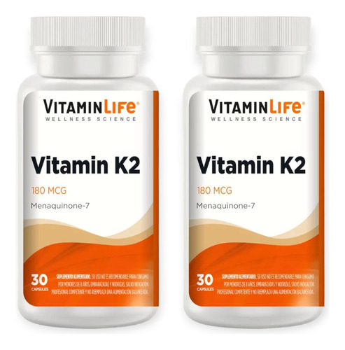 2 Frascos Vitamina K2 180mcg 30 Caps C/u Vitaminlife