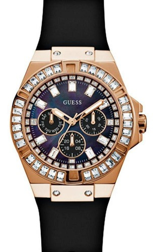 Reloj Guess Vénus Rosé Cristais para mujer GW0118l2, color de correa negro, color de fondo negro