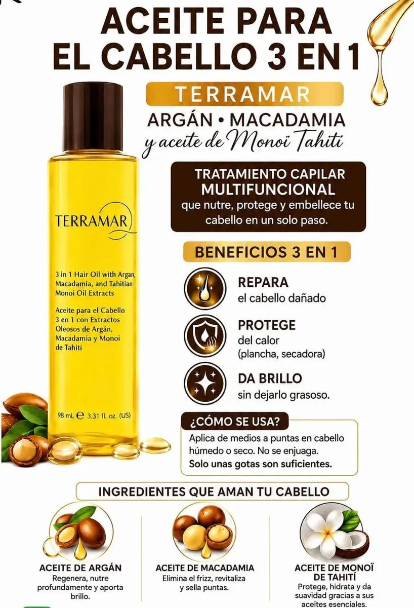Aceite Para El Cabello 3 En 1 Terramar 98ml