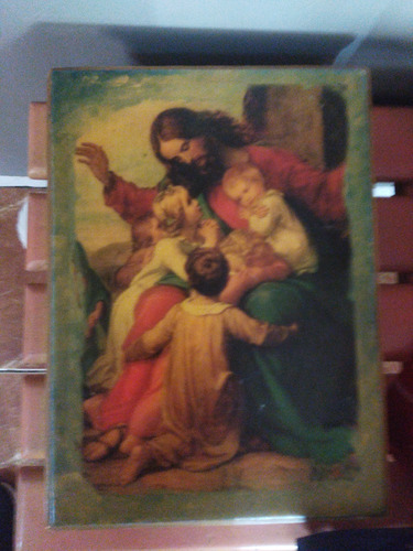 Vintage Joyero De Madera Grande Con Imagen De Jesucristo 