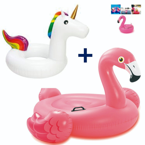 Combo Flamingo + Unicornio Inflable + 6 Portavasos