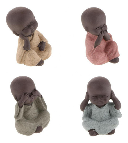 4x Cerámica Pequeña Estatuilla De Buda Monje Figurita Té