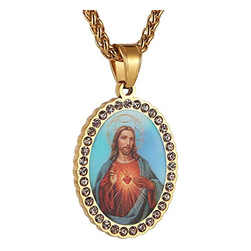 Medalla Milagro Madre Mary Bebé Jesús Acero Inoxidabl...