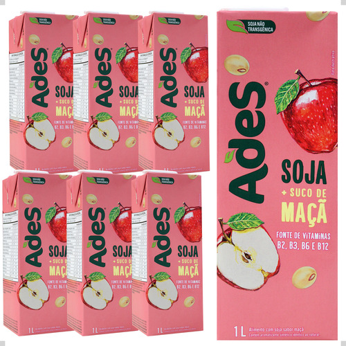Suco De Soja Ades Sabor Maçã 1l Pack Com 6 Unidades