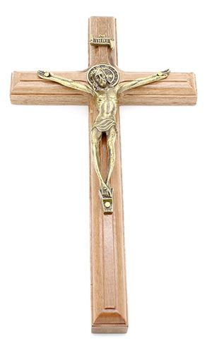 Crucifixo De Parede C/ Medalha São Bento Madeira/metal- 19cm Cor Não se aplica