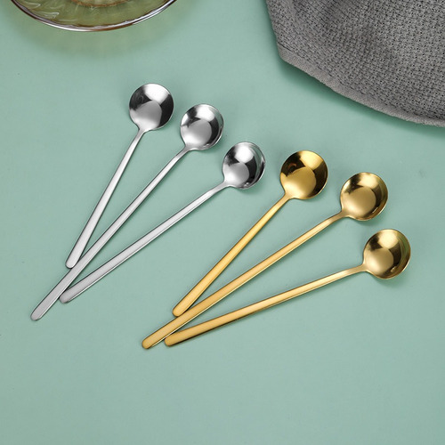 Cucharas De Mango Largo De Acero Inoxidable Para Café Y Post