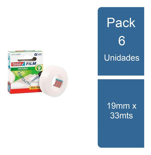 Pack 6 Cintas Adhesivas Escritorio Invisible 19mm*33mts Tesa