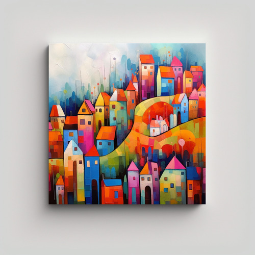 60x60cm Cuadros Decorativos Paisajes Semicubistas Casas Colo