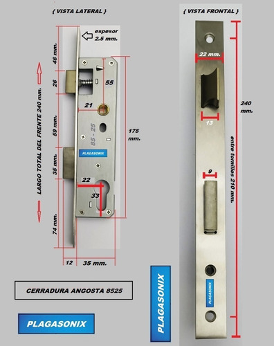 Imagen 2 de 10 de Cerradura Angosta Para Europerfil Sin Cilindro 8525 Premium