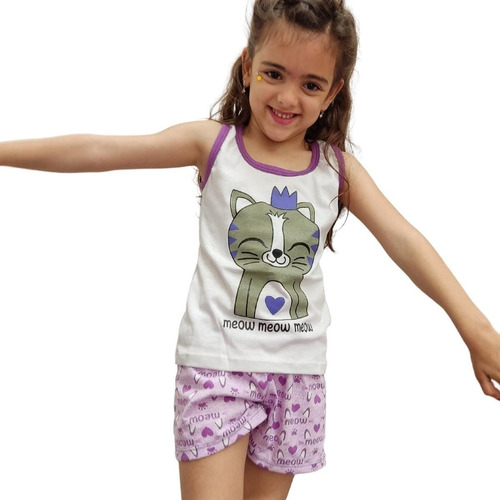 Pijama De Nena De Verano Remera Musculosa Y Short Gatito