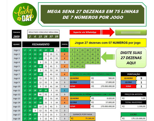 Mega Sena - 27 Dezenas Em 75 Jogos De 7 Números