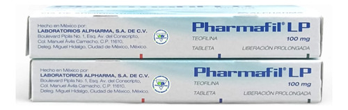 2 Cajas Pharmafil Lp Teofilina 100 Mg C/20 Tab C/u Alpharma