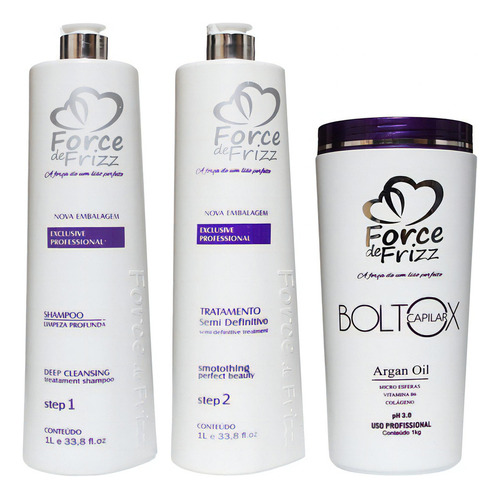 Kit Escova Semi Definitiva Force De Frizz + Botttox 3x1000m