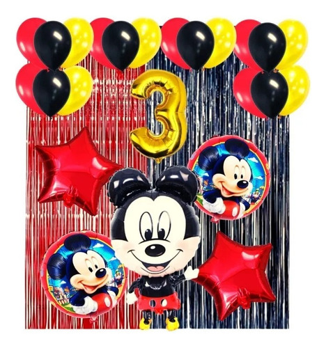 Decoración Globos Mickey Mouse Rojo Amarillo Negro Cortina