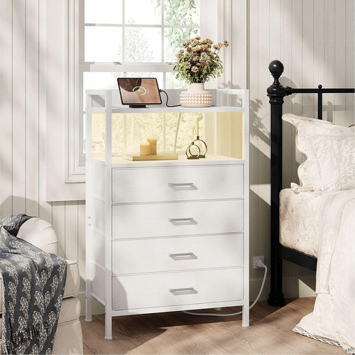 Cómoda Blanca Para Dormitorio De Niñas, Cómoda De 4 Cajones