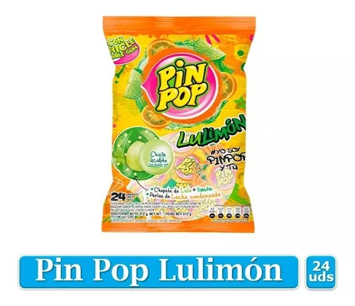 Chupete Pin Pop Lulimón Con Chicle Bubble Gum Bolsa X 24 Ud