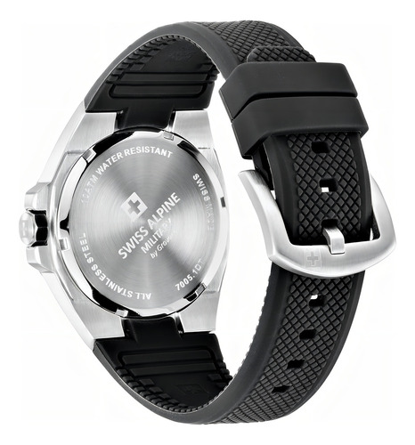 Reloj Swiss Alpine Military By Grovana Typhoon 7005.1836sam Malla Negro Bisel Plateado Fondo Bordó