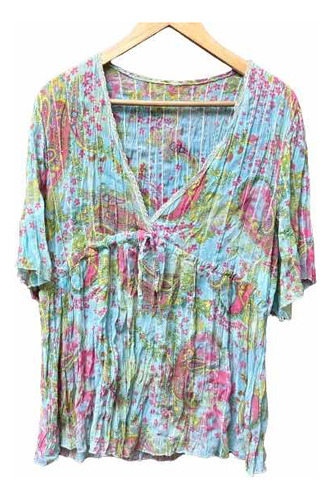 Blusa Gasa Xl Flores Alforzada