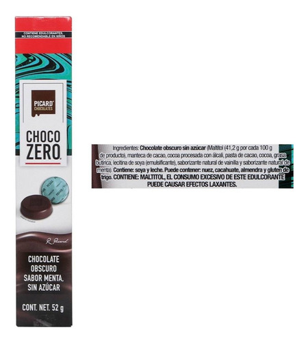 Chocolate Amargo Picard Choco Zero Sabor Menta Sin AzĂșcar 52