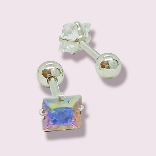 Aretes Aros Puntos Acero Inoxidable Zirconia Tornasolados