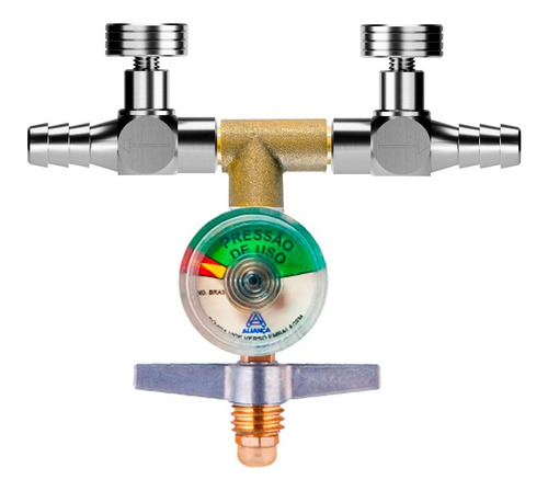 Registro De Gás Alta Pressão C Manômetro Saída Mangueira 3/8