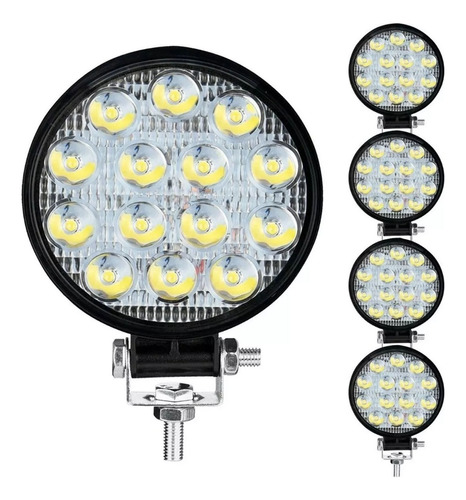 Kit 4 Farol Led Redondo Milha 42w 14 Leds Off-road 12v/24v