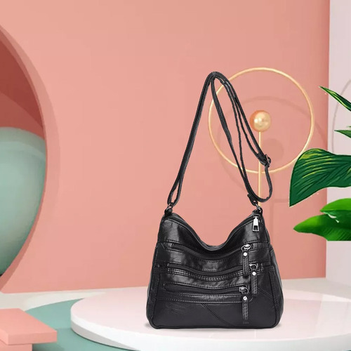 Bolso Bandolera De Mujer De Piel Lisa Con MĂșltiples Bolsillo