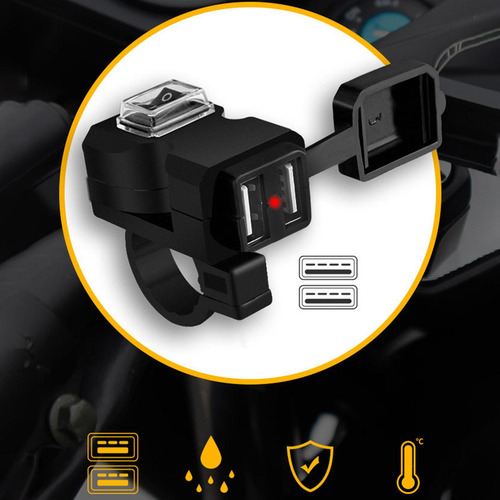 // Carregador De Celular Para Motocicleta, Porta Usb Dupla,