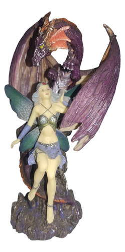 Figura Mujer Ninfa Elf Hada Y Dragon Nórdico Celta Wicca