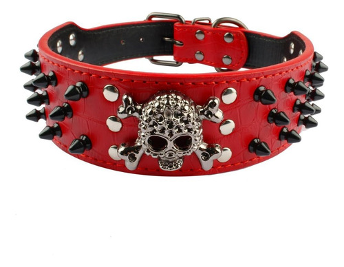 Berry Pet Spiked Leather Dog Collar - 3 Filas Bullet Rivets 