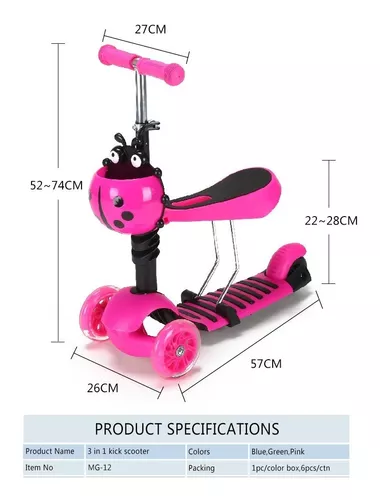 Patín Del Diablo Scooter 3 Ruedas Luces Led Patineta 2 en 1 sentado/soporte  Para Niña/o – MUUNSOY