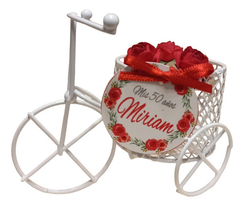 Souvenir Mini Bici  Con Flores Y Tarjeta 15 Años Casamientos