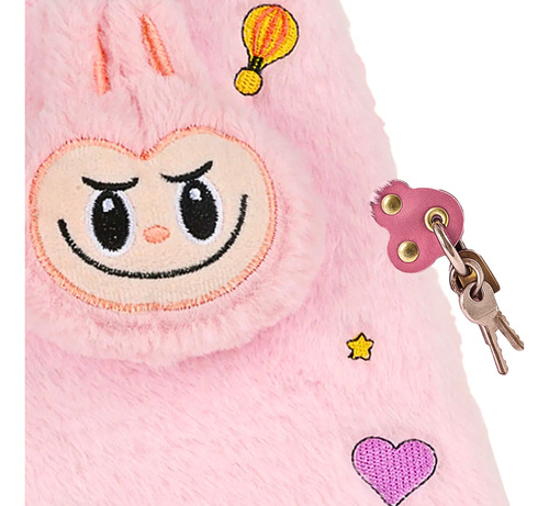 Diario Intimo Peluche + Lapiceras Glitter Candado Y Llaves Rosa Claro Fluffy 2025