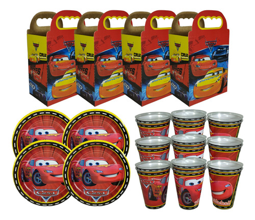 Caja Dulcera + Platos + Vasos Kit Fiesta 20 Niños Cars Autos Autos
