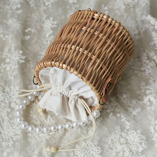 4 Hand Woven Rattan Handbag For Women Lady Bucket Handle For