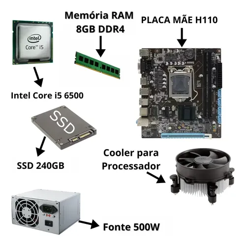 Pc Computador Home Office I5 6500 8gb Ddr4 Ssd 240gb 500w | Frete