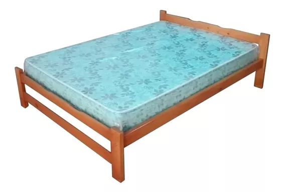 Cama 2 Plazas Pino Macizo Matrimonial Roble + Colchon