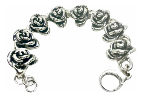 Imagen 3 de 6 de Pulsera Rosa Inflada De Plata 925