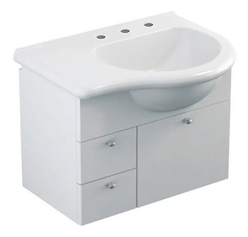 Mueble para baño Ferrum Y6I3E de 650mm de ancho, 480mm de alto y 505mm de profundidad con bacha y mueble color blanco con un agujero para grifería