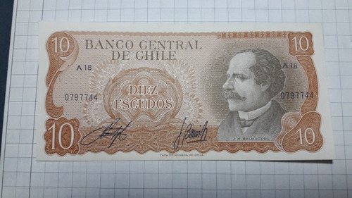Billete 10 Escudos Chile Unc (litografiado) 