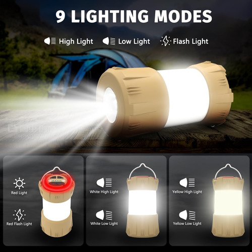 Linterna Led De Camping Recargable Con 9 Modos Impermeable