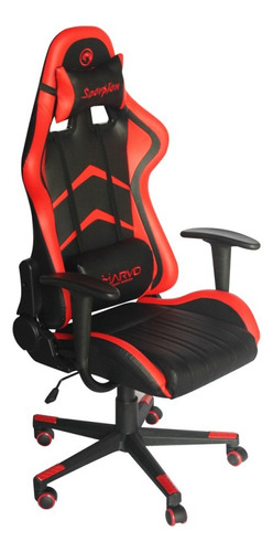 Silla De Escritorio Marvo Gamer Negra Y Roja Cuero Sintético