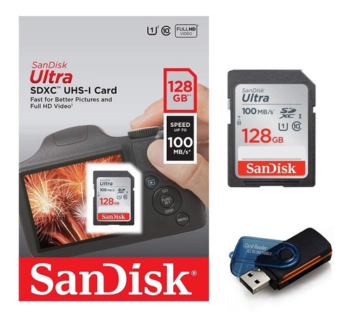 Cartão Sdxc 128gb Sandisk Ultra 100mb/s + Leitor 15 Em 1