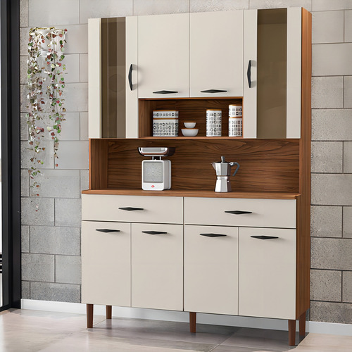Armário De Cozinha Compacta Completa Golden Com 8p 2 Gavetas Cor Noguei/offwhite