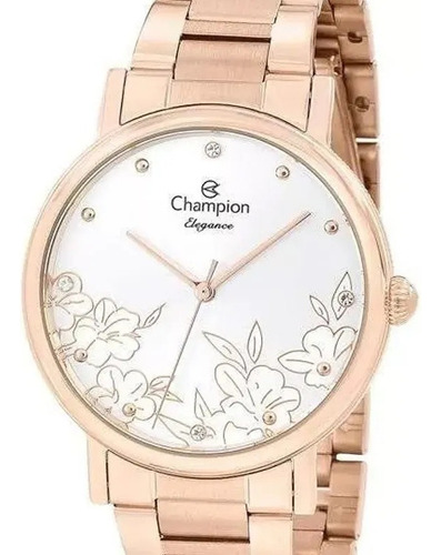 Relogio Feminino Rose Gold Champion Com Flor Cn25887z