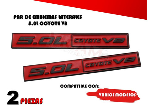 Par De Emblemas 5.0 L Coyote V8 Color Filo Negro