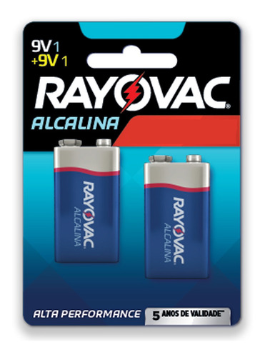 Imagem 1 de 6 de 2 Pilhas Bateria 9v Alcalina Rayovac Original 1 Cart C/ 2un